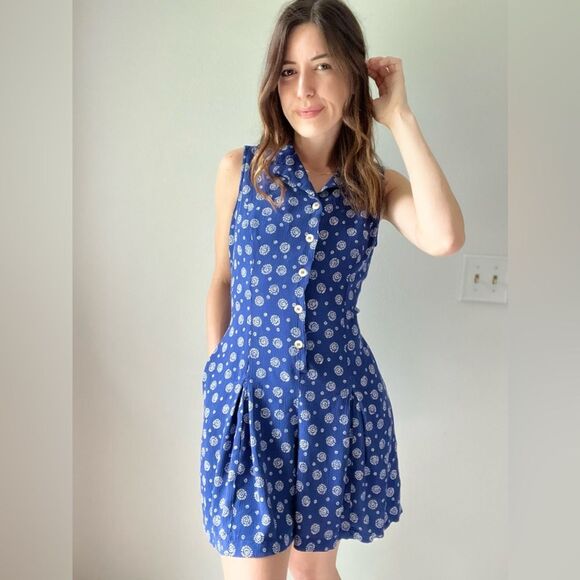 Vintage LIZSPORT Blue 90s Swirl Sun Print Romper - Picture 4 of 13